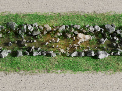 现代泥土 草坪 乱石堆 石头