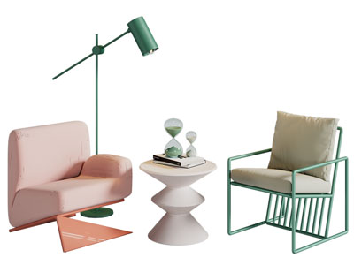 现代单人沙发 边几