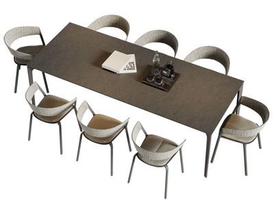 现代长方形餐桌椅组合3d模型 现代长方形餐桌椅组合