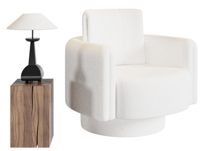 现代奶油风单人沙发 边几