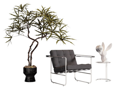 现代休闲椅子 花盆盆栽植物