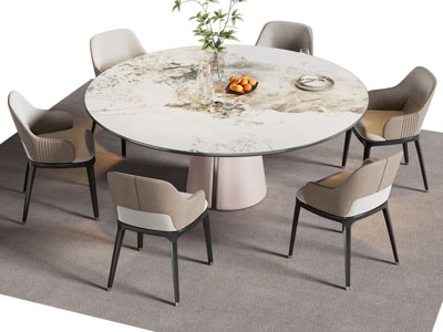 现代圆形餐桌椅组合3d模型 现代圆形餐桌椅组合