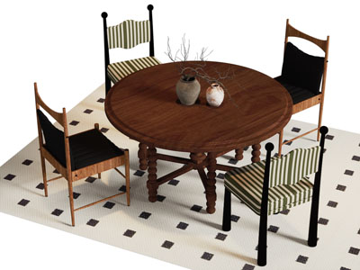 法式中古风圆形餐桌椅组合3d模型 法式中古风圆形餐桌椅组合