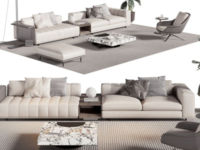 现代多人沙发 休闲椅子和茶几组合