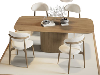 新中式实木餐桌椅组合3d模型 新中式实木餐桌椅组合