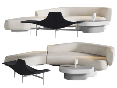 现代弧形多人沙发 休闲椅子和茶几组合