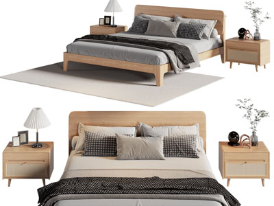 北欧双人床 床头柜