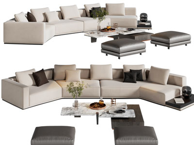 现代弧形多人沙发 茶几组合