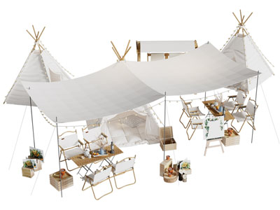 现代营地帐篷 休闲餐桌椅组合3d模型 现代营地帐篷 休闲餐桌椅组合