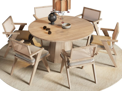 侘寂风中古风餐桌椅组合3d模型 侘寂风中古风餐桌椅组合