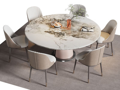现代圆形大理石餐桌椅组合3d模型 现代圆形大理石餐桌椅组合