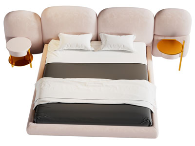 现代布艺双人床 床头几