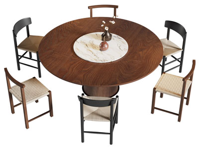 侘寂风圆形餐桌椅组合3d模型 侘寂风圆形餐桌椅组合