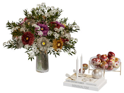 现代花瓶花卉 果盘 书籍摆件组合