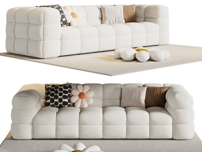 现代奶油风多人沙发