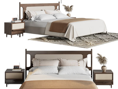 新中式双人床 床头柜