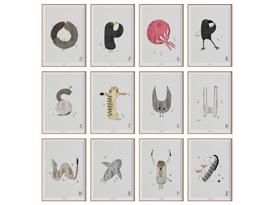 现代卡通动物图案的装饰挂画