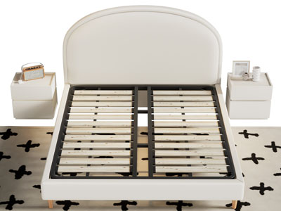 现代奶油复古风双人床 钢木排骨架双人床