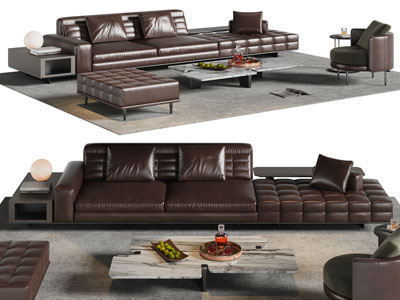现代皮质多人沙发 单人沙发和茶几组合