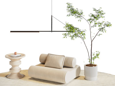 现代奶油风单人沙发 边几