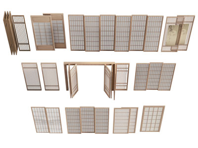现代木质折叠推拉门3d模型 现代木质折叠推拉门