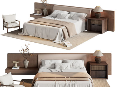 侘寂风双人床 床头柜