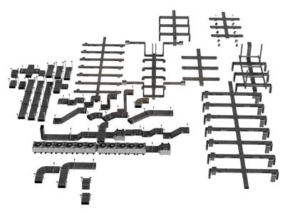 现代工厂管道 电缆架子 中央空调通风管道3d模型 现代工厂管道 电缆架子 中央空调通风管道