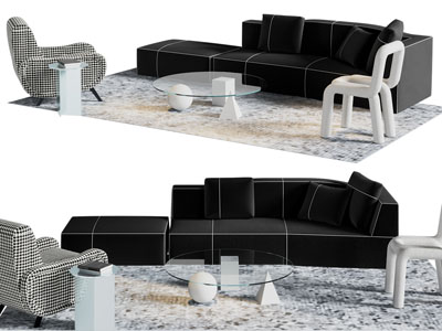 现代多人沙发 休闲椅子和茶几组合