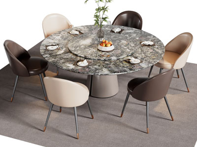 现代圆形大理石餐桌椅组合3d模型 现代圆形大理石餐桌椅组合