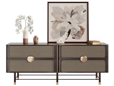 侘寂风玄关柜 边柜3d模型 侘寂风玄关柜 边柜