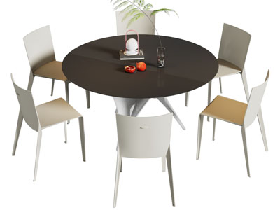 现代圆形餐桌椅组合3d模型 现代圆形餐桌椅组合