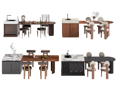 现代吧台餐桌椅组合3d模型 现代吧台餐桌椅组合