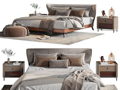 现代布艺双人床 床头柜