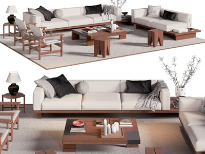 侘寂风多人 双人沙发 休闲椅子和茶几组合