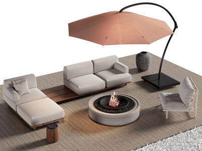 现代户外遮阳伞 转角多人沙发