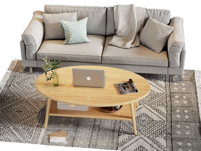 北欧布艺双人沙发 茶几组合