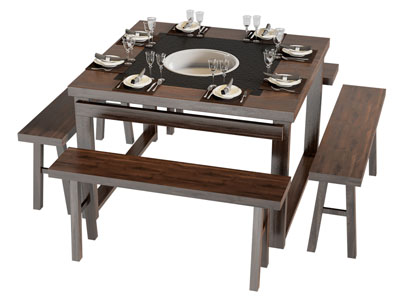 现代中古方形火锅餐桌长凳子组合3d模型 现代中古方形火锅餐桌长凳子组合