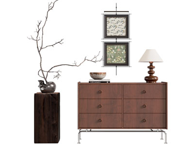 法式中古风玄关柜 边柜 斗柜 挂画3d模型 法式中古风玄关柜 边柜 斗柜 挂画