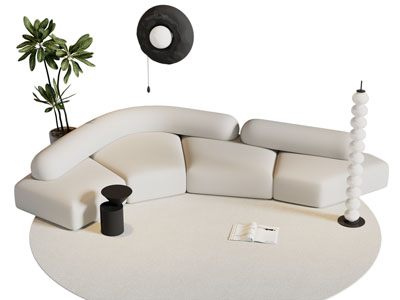 现代奶油风多人沙发