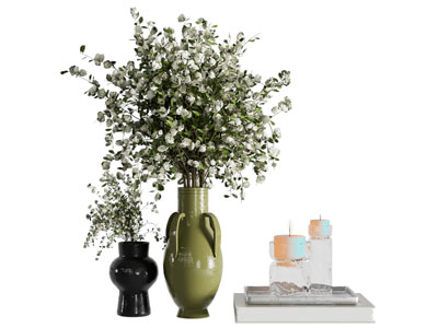 现代花瓶花卉 书本烛台摆件组合