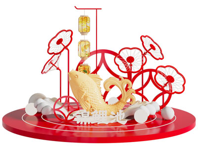 新中式节日美陈 户外装置 摆件组合