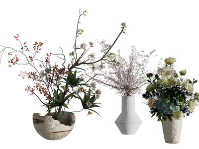 现代陶艺花瓶花卉3d模型 现代陶艺花瓶花卉