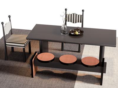 法式长方形餐桌椅组合3d模型 法式长方形餐桌椅组合