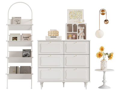 现代奶油风玄关柜 边柜3d模型 现代奶油风玄关柜 边柜