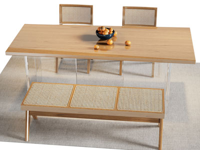 侘寂风长方形餐桌椅组合3d模型 侘寂风长方形餐桌椅组合