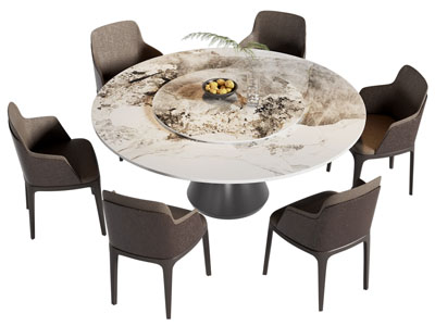 现代圆形餐桌椅组合3d模型 现代圆形餐桌椅组合