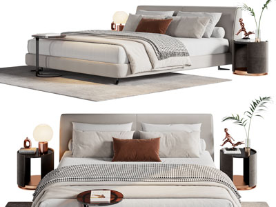 现代布艺双人床 床头柜