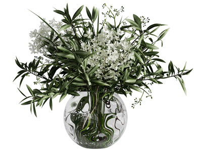 现代玻璃花瓶花卉3d模型 现代玻璃花瓶花卉