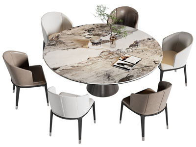 现代圆形餐桌椅组合3d模型 现代圆形餐桌椅组合