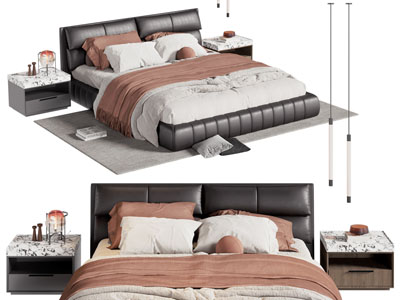 现代双人床 床头柜